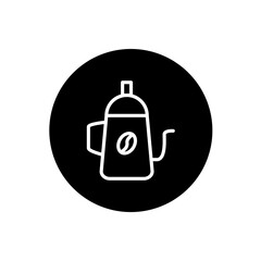 Coffee pot icon in black circular style. Coffee pot tool symbol. Vector illustration