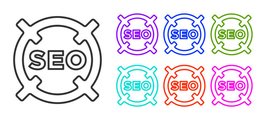 Black line SEO optimization icon isolated on white background. Set icons colorful. Vector.