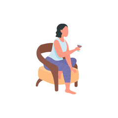 Woman drinking woman flat color vector faceless character. Girl sit in armchair with wineglass. Weekend relaxation isolated cartoon illustration for web graphic design and animation