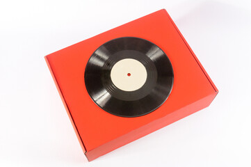 Vinyl record with a red box on a white background