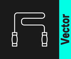 White line Jump rope icon isolated on black background. Skipping rope. Sport equipment. Vector.