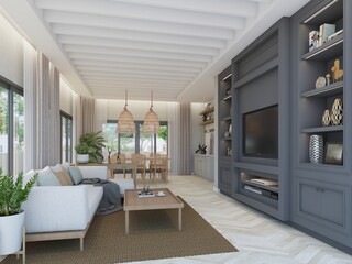 sketch design of interior living room,3d rendering