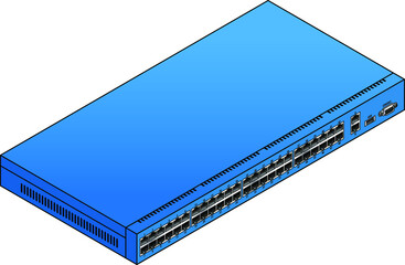 A 48-port ethernet network switch. With two uplink ports, a USB port and a serial console port.