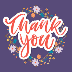 Cute Thank You Script Card Flowers Letter text