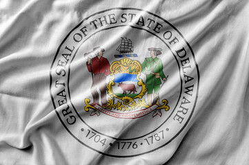 Waving detailed national US country state flag of Delaware Seal