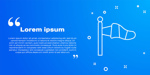 White line Cone meteorology windsock wind vane icon isolated on blue background. Windsock indicate the direction and strength of the wind. Vector.