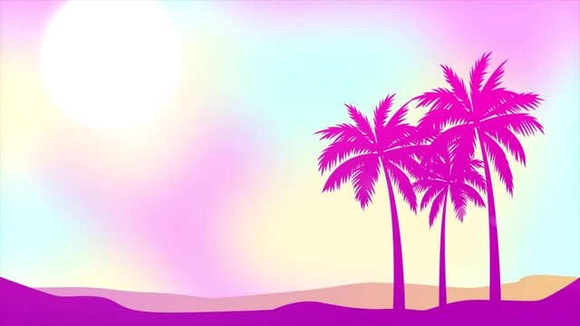 animated summer tropical background. absctract gradient sky, palm trees on the beach. for motion graphics, banner, presentation, ad. exotic summertime vacation and traveling. 4k looped stock footage