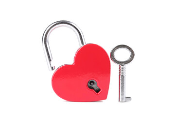 Valentine heart shaped padlock with key isolated on white background