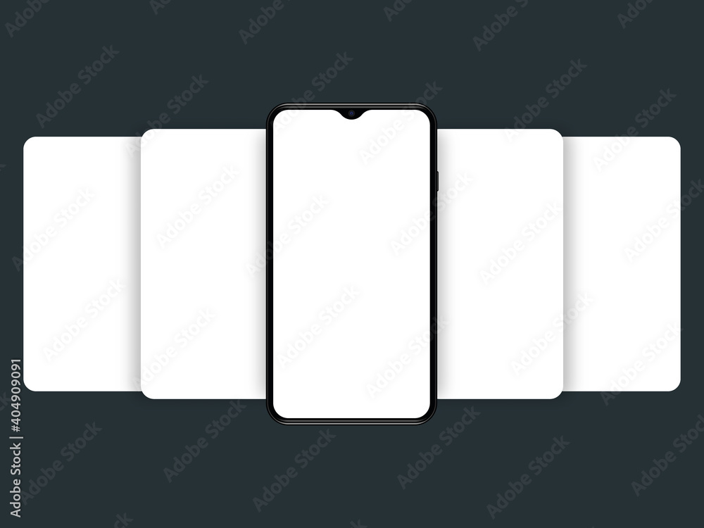 Poster smartphone mockup with blank screen. carousel style phone screen. empty display for presentation or 