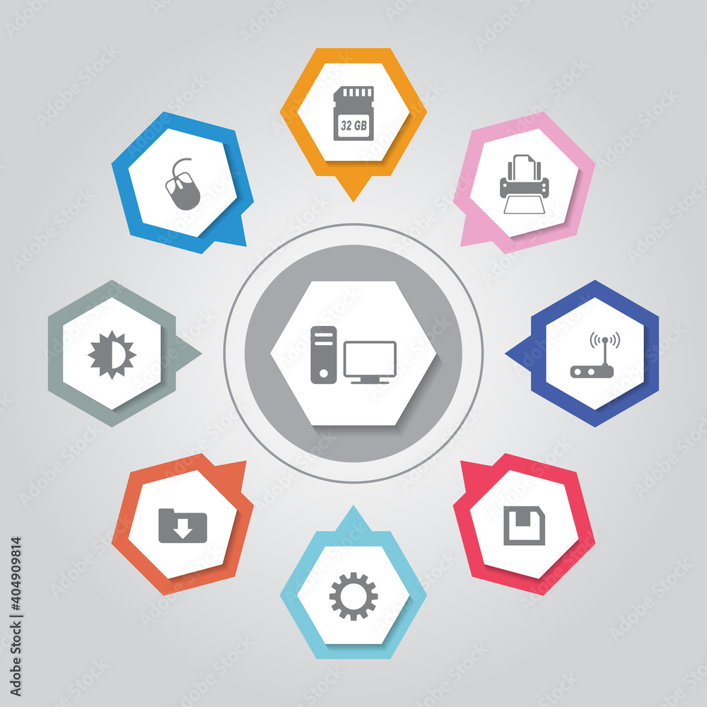 Poster computer icon. simple flat vector icons set on gray radiant background