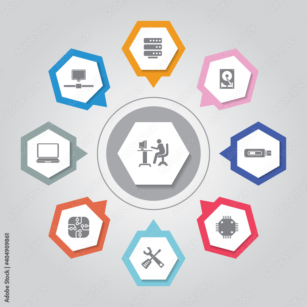 Poster computer icon. simple flat vector icons set on gray radiant background