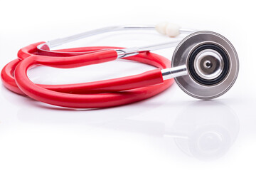 Medical stethoscope on a white background.