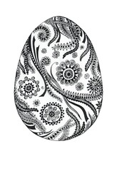 Patterned decorative Egg - Pen and Ink hand painted drawing isolated on white background