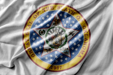 Waving detailed national US country state flag of Oklahoma Seal