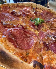 pizza with salami and cheese