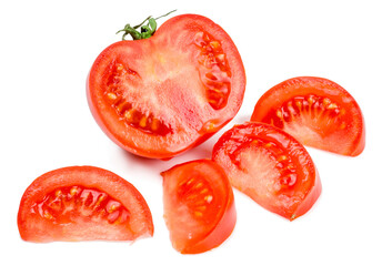 Tomato slices isolated on a white background, top view