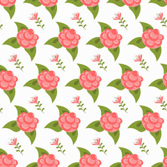 Pattern with pink stylized flowers. Vector illustration isolated on white background. For wrapping paper, decoration, fabric and scrapbooking.