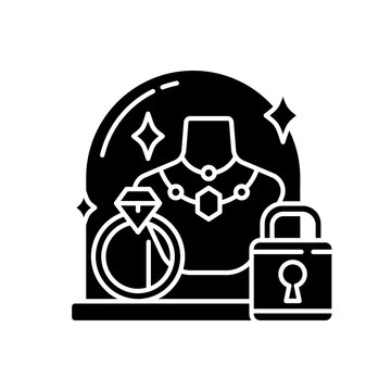 Pledge Safety Black Glyph Icon. Security Measures. Pawn Shop Responsibility. Keeping Items In Store Secure. Collateral Property. Silhouette Symbol On White Space. Vector Isolated Illustration