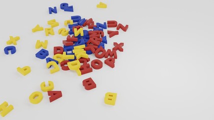 Multicolored toy letters of the alphabet. 3d illustration. 3d rendering