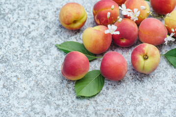 fresh organic peaches with flowers