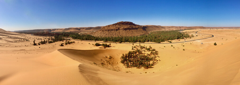 Desert Panorama landscape at North Africa Bechar Algeria, sandy Taghit desert
