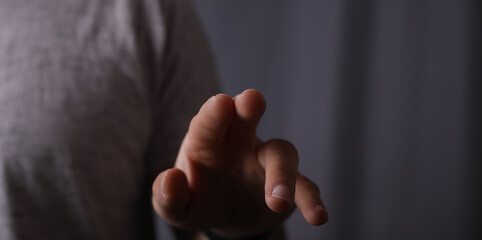 Obraz premium press young man finger pointing touch