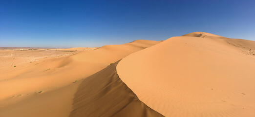 Fototapeta na wymiar Panoramic sand edges desert landscape at North Africa Bechar Algeria, sandy Taghit desert