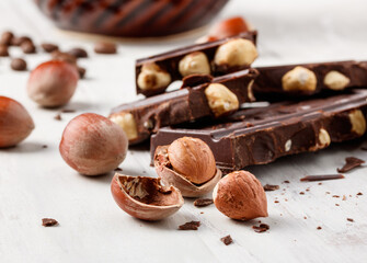 hazelnuts and broken pieces of dark chocolate