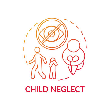 Child neglect red gradient concept icon. Kid mistreatment. Poverty problem. Parental negligence. Child safety idea thin line illustration. Vector isolated outline RGB color drawing