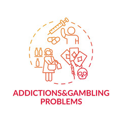 Addictions and gambling problems red gradient concept icon. Addict behavior. Cause of parental neglect. Child safety idea thin line illustration. Vector isolated outline RGB color drawing