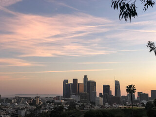 Fototapeta na wymiar Sunset view with DTLA backdrop