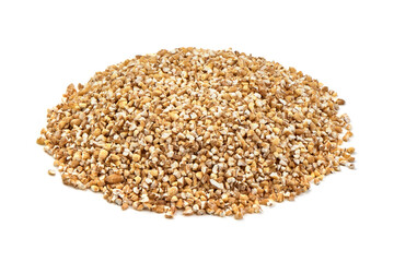 Dried barley groats, close-up, isolated on white background