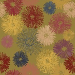 cute seamless pattern, bright decorative flowers on a gold background,beautiful wallpaper
