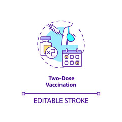 Two dose vaccination concept icon. Covid vaccination. Better result from treating patients. Medical idea thin line illustration. Vector isolated outline RGB color drawing. Editable stroke