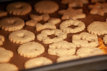 Cookies on a baking sheet in the oven