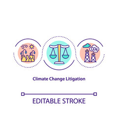 Climate change litigation concept icon. Environmetnal justice idea thin line illustration. Climate change policy. Vector isolated outline RGB color drawing. Environmental law Editable stroke