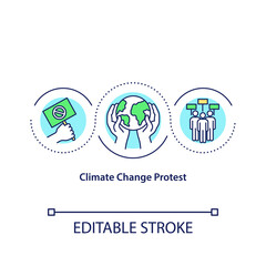 Climate change protest concept icon. Climate justice idea thin line illustration. Environmental activism. Vector isolated outline RGB color drawing. Ecological illustration. Editable stroke