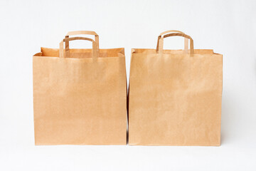 Two paper bag, white background, copy space