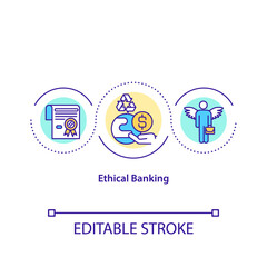 Ethical banking concept icon. Planet saving idea thin line illustration. Environment friendly investment. Vector isolated outline RGB color drawing. Climate justice. Editable stroke