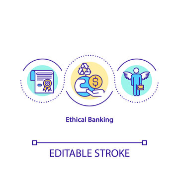 Ethical banking concept icon. Planet saving idea thin line illustration. Environment friendly investment. Vector isolated outline RGB color drawing. Climate justice. Editable stroke