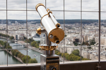 A spyglass on the Eiffel Tower in Paris. France