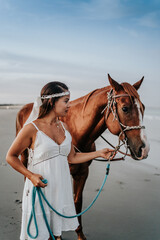 Woman with horse beach, smiling  - Jericoacoara - Ceará - Jeri