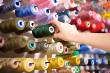 Many different colors in a sewing atelier