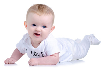 Beautiful baby smiling on white background isolation