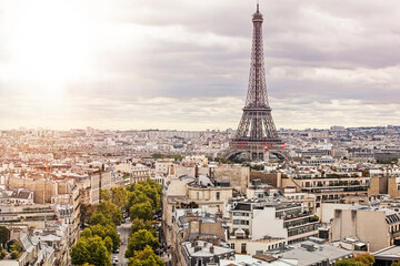 Naklejka premium Eiffel Tower in the rays of the autumn sun. Paris in France