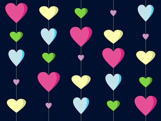 Plakat Colorful hearts garland pattern with blue background