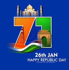 Indian Republic day concept with text 26 January. Vector illustration 
