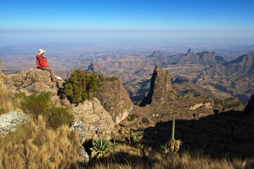 Wanderer in Simien Mountains, Äthiopien