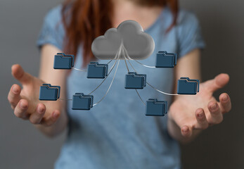 Cloud technology. Polygonal wireframe art looks like constellation