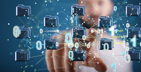 data security - Cloud technology. Integrated digital web concept background